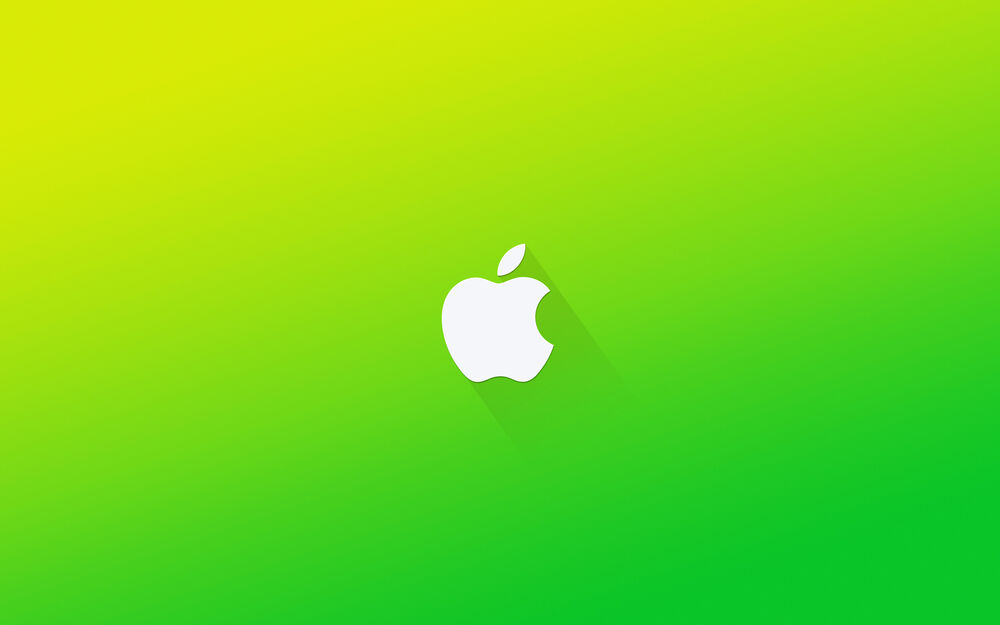 Обои для рабочего стола Белый логотип Apple / apple с тенью, на желто-зеленом фоне