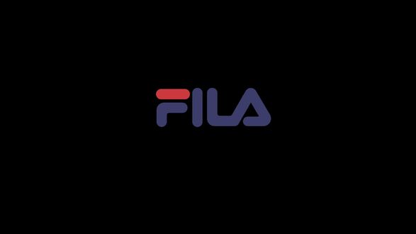 Обои на рабочий стол Логотип спортивного бренда Fila на черном фоне