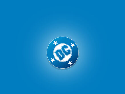 Обои на рабочий стол Логотип компании DC Comics (DC) в виде синего круга с белыми звездами и буквами в центре на синем фоне
