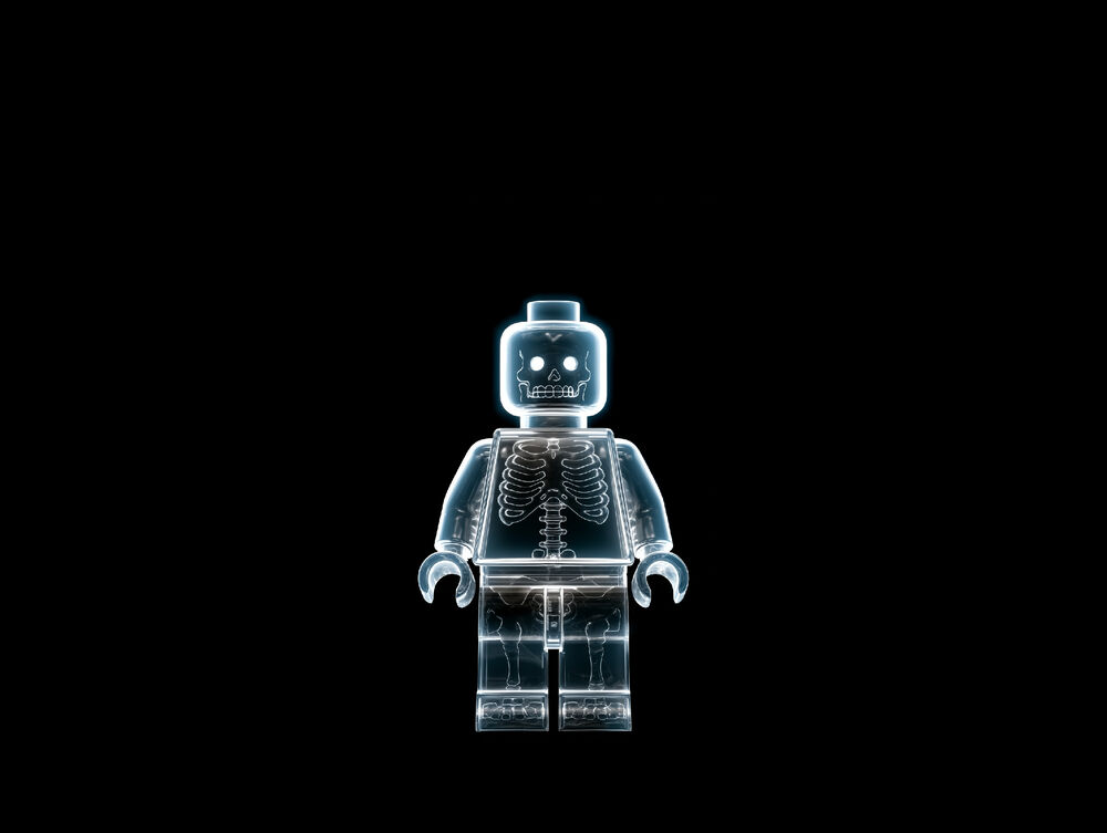 Обои для рабочего стола Рентген фигурки LEGO, на черном фоне