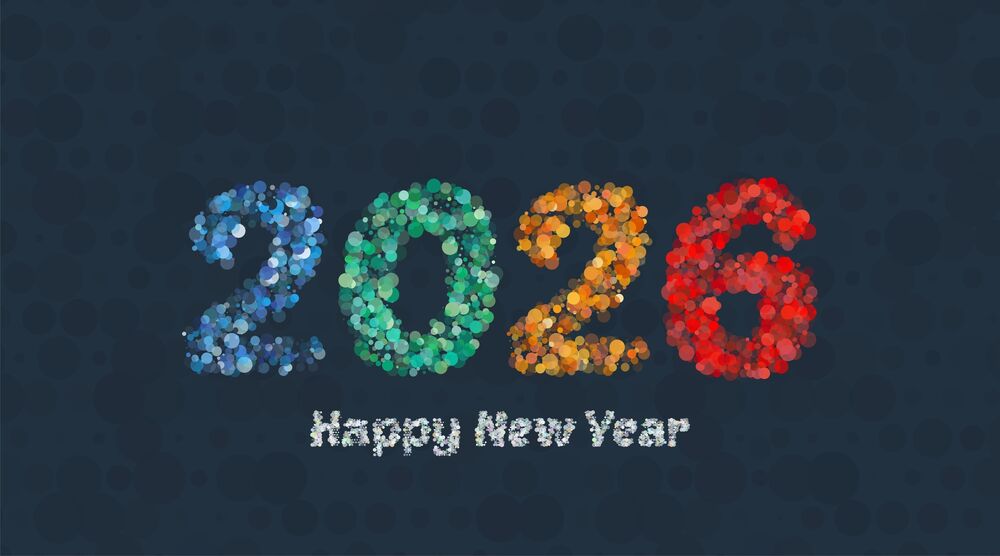 Обои для рабочего стола С новым 2026 годом, на сером фоне цифры 2026 и надпись happy new year