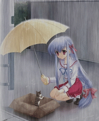 Фото Девушка спрятала от дождя под зонтиком котёнка ))