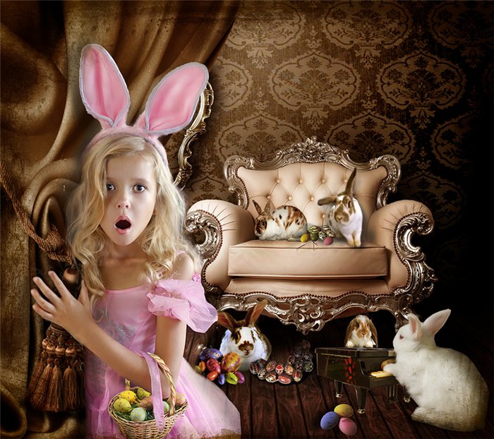Фото Девочка в ушках и с кроликами
