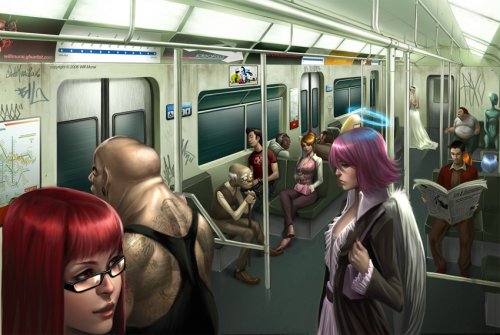 Фото Ангел в метро среди обычных людей