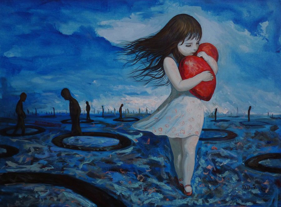 Девочка с сердечком в руках рисунок
