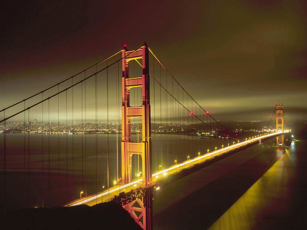 Фото Мост Золотые Ворота / Golden Gate Bridge в Сан-Франциско / San Francisco, США / USA ночью