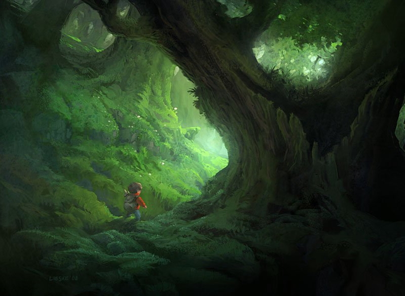 Фото Мальчик гуляет по волшебному лесу