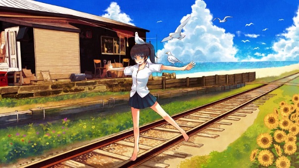 Фото Девушка ходит по железной дороге