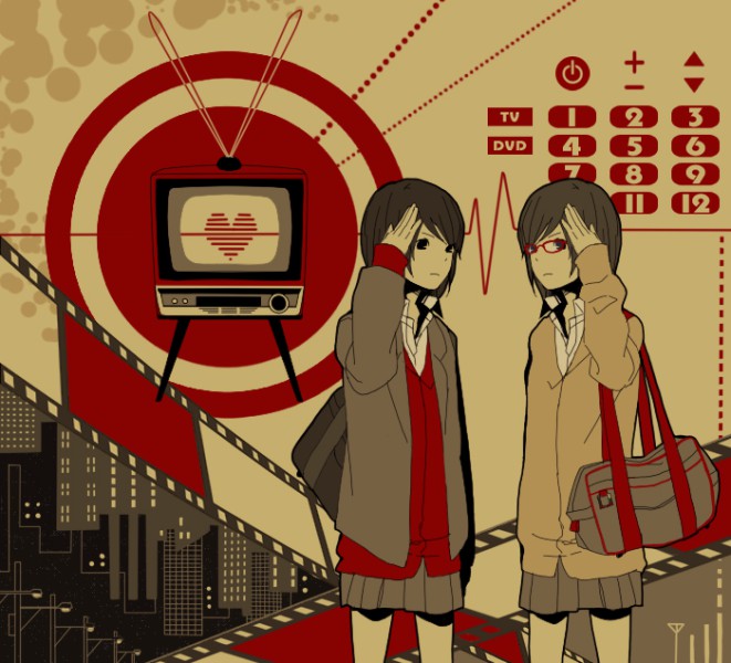 Фото Две девушки с сумками на фоне техно-абстракции