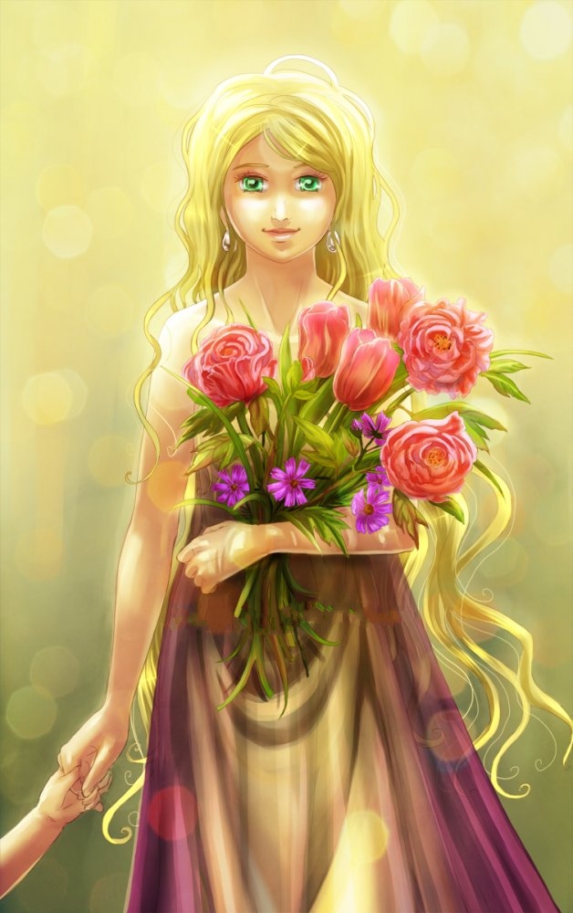 Картинки девушка с букетом цветов без лица