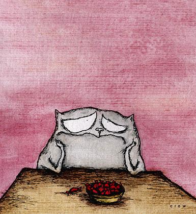 Фото Унылый кот у тарелочки с конфетами