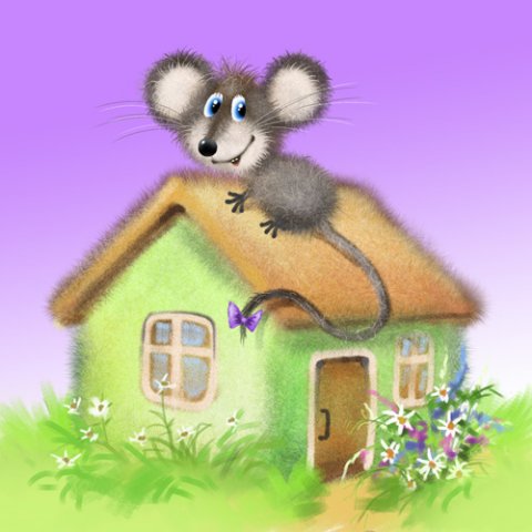 Фото Мышка забралась на крышу домика