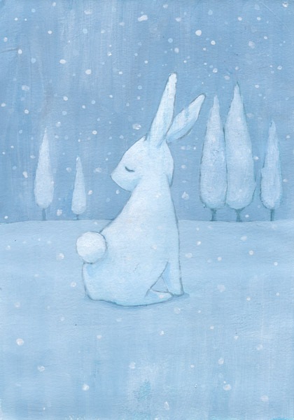 Фото Белый кролик под снегопадом