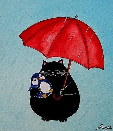 Кот с зонтом