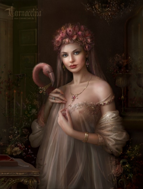 Фото Девушка с ручным розовым фламинго ( Работы Cornacchia)