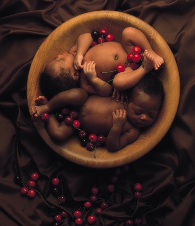 Фото Дети в миске с ягодами