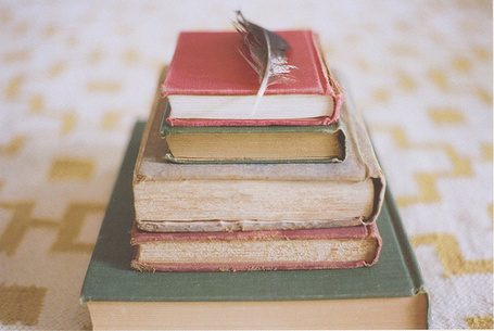 Фото Перышко на стопке книг