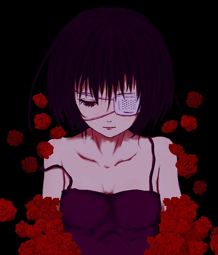 Фото Мэй Мисаки / Mei Misaki из аниме Иная / Another с красными розами в темноте