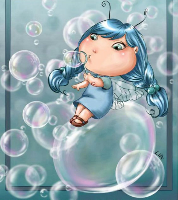 Фото Маленькая фея выдувает мыльные пузыри