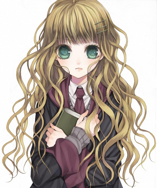 Anime girl with light brown hair and green eyes