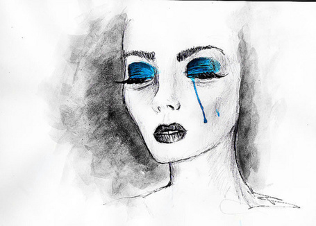 Девочка плачет рисунок черно белый