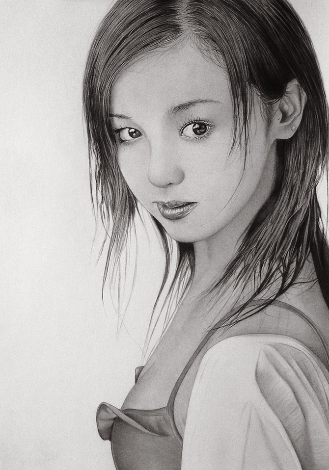 Фото Смелая нежная девушка, карандашный портрет, художник Klsadako