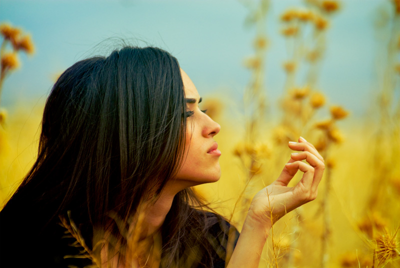 Фото Девушка в профиль на фоне полевых цветов. Фотограф Metin Demiralay