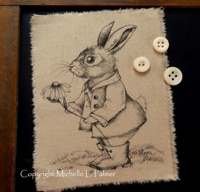 Фото Кролик с ромашкой - рисунки на ткани от Michelle Palmer (Copyright  Michlle L. Palmer)
