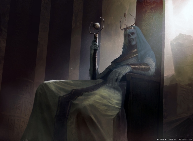 Фото Мумия в костюме египетского царя фараона восседает на троне со скипетром в руке, художник Igor Kieryluk / Игорь Киерлюк
