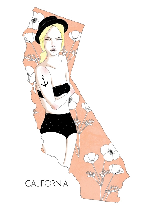 Фото Блондинка в черном купальнике и котелке с тату в виде якоря на руке (California)