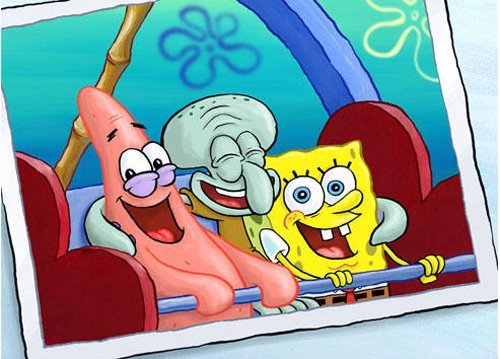 Фото Фотография, на которой Сквидвард, Губка Боб и Патрик катаются на аттракционах, мультсериал ' Губка Боб Квадратные Штаны / Sponge Bob Square Pants '