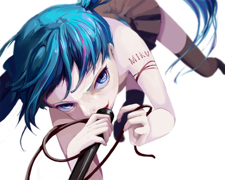 Фото Вокалоид Мику Хатсуне / Vocaloid Miku Hatsune  с микрофоном в руке (Miku)