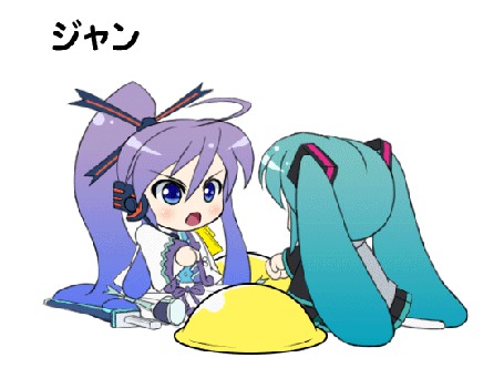 Фото Вокалоид Камуи Гакупо / Vocaloid Kamui Gakupo и Вокалоид Мику Хатсуне / Vocaloid Miku Hatsune играют в камень, ножницы, бумага
