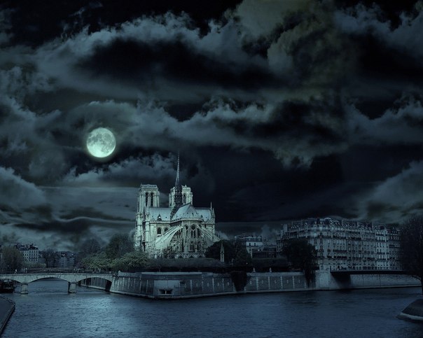Фото Собор Парижской Богоматери при лунном свете, Париж / Paris, Франция / France