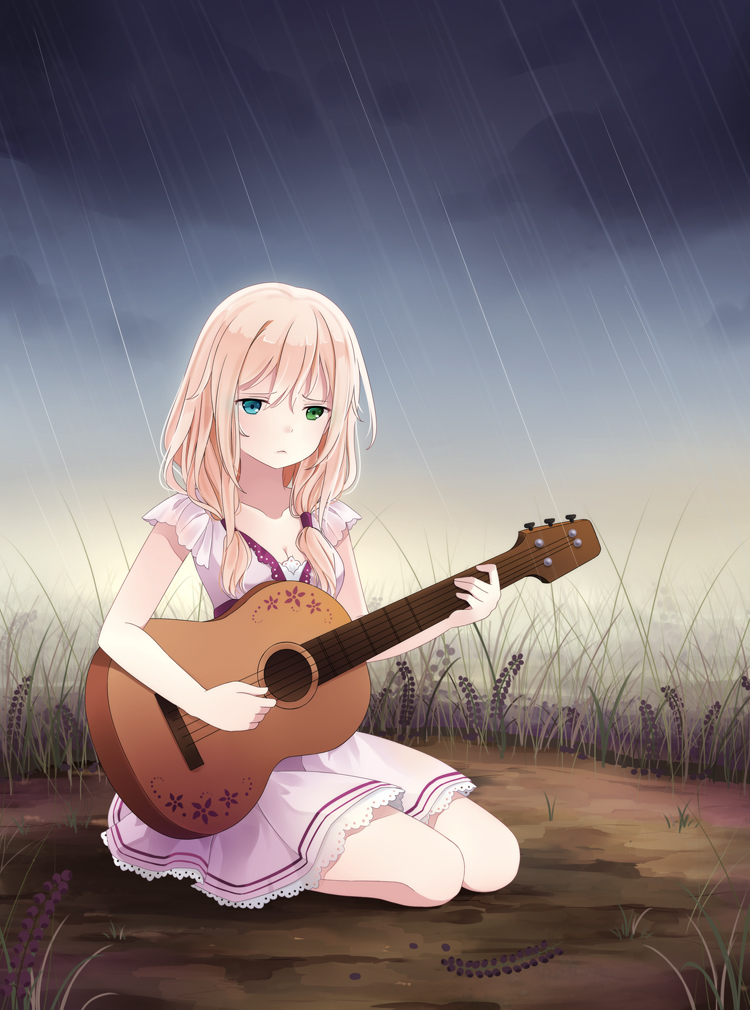 Фото Девушка играет на гитаре под дождем