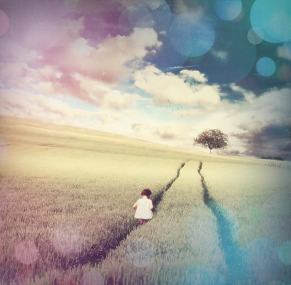 Фото Девочка идёт по дороге в поле