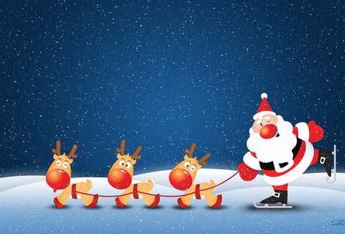 Фото Санта на коньках и его олени
