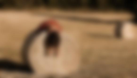 Фото Обнаженная до пояса девушка с длинными волосами лежит на круглом стоге сена