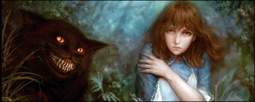 Фото Алиса рядом с чеширским котом из сказки 'Приключения Алисы в Стране чудес'