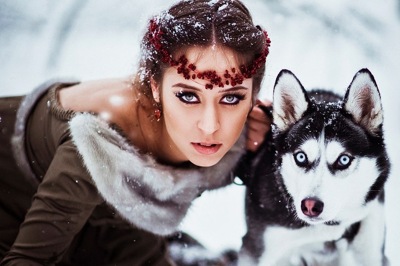 Фото Девушка с собакой породы хаски, фотограф Олена Галазюк / Olena Galaziuk