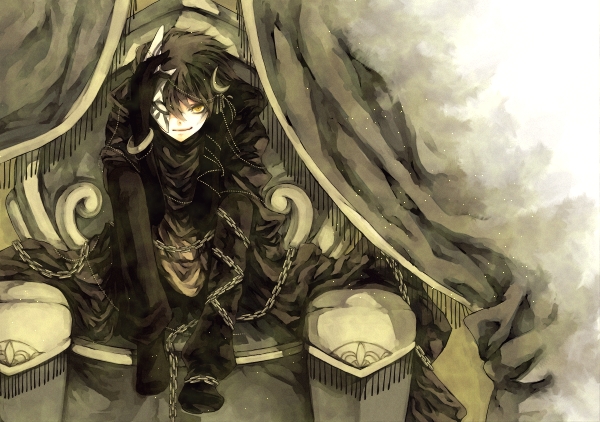Фото Парень демон в цепях сидит на троне, арт мангаки Аошики / art by  Aoshiki