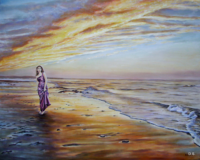 Фото Девушка в длинном платье на берегу моря. Художник Энди Ллойд (Andy Lloyd