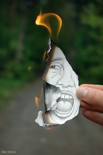 Фото Сгорающая, нарисованная голова