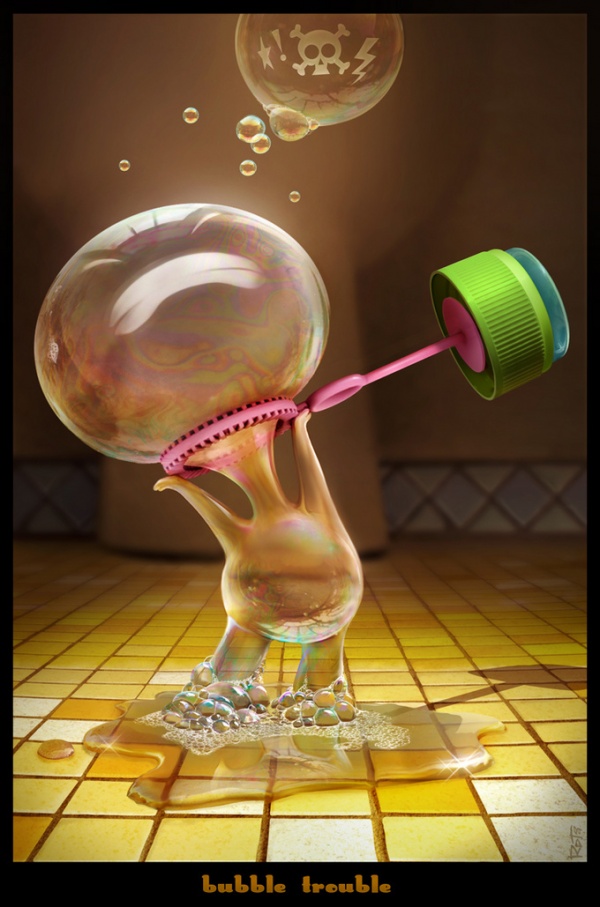 Фото Мыльный пузырь застрял в палочке для выдувания пузырей, художник Lior Arditi / Лиор Ардити (bubble trouble)