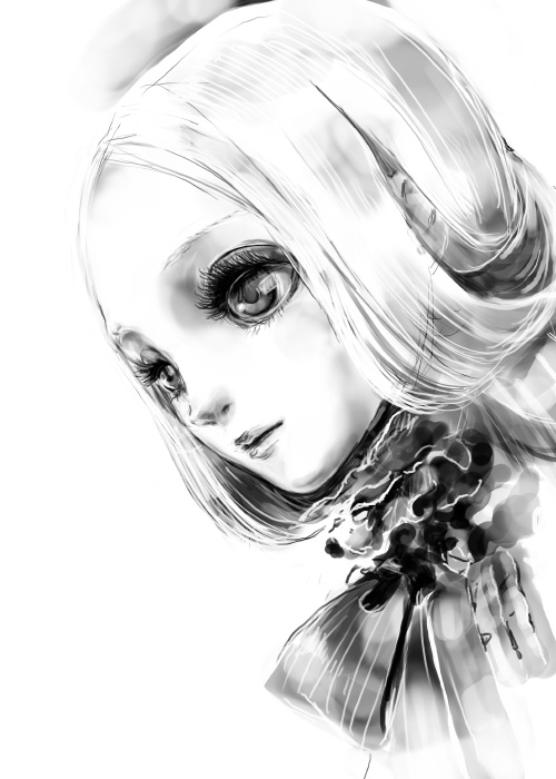 Фото Черно-белое изображение девушки с выразительными глазами, art by ss-sakura