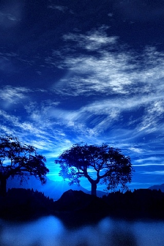 Фото Деревья у пруда на фоне голубого неба с облаками