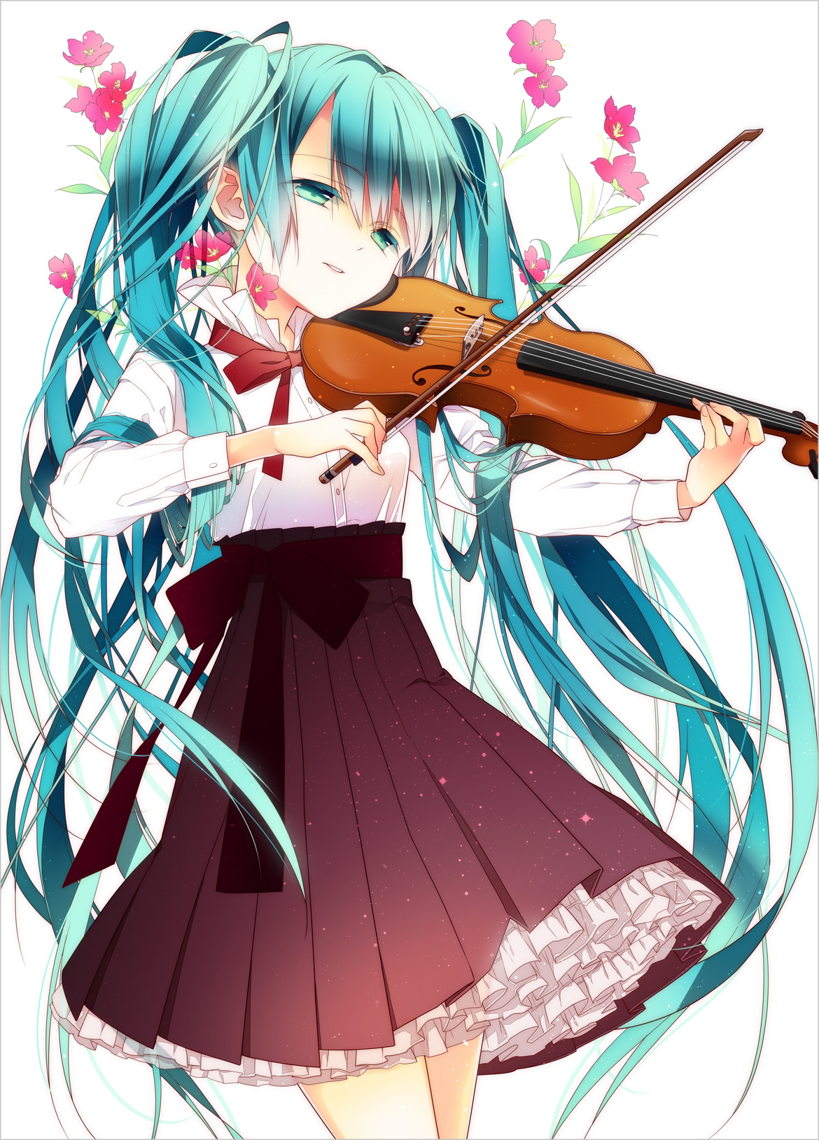 Фото Vocaloid Miku Hatsune / Вокалоид Мику Хатсуне играет на скрипке