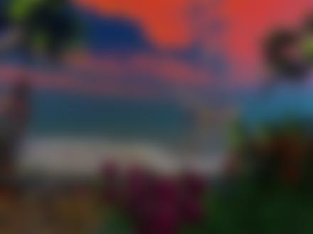 Фото Парусный корабль, приближающийся к тропическому острову с ожидающими его обнаженными мулатками, пальмами, необычной формы и красоты цветами на фоне неба с багряными облаками