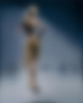 Фото Блондинка, прикрытая прозрачной тканью, на фоне журавлей