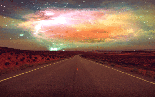 Фото Меняющееся звездное небо над дорогой в пустыне